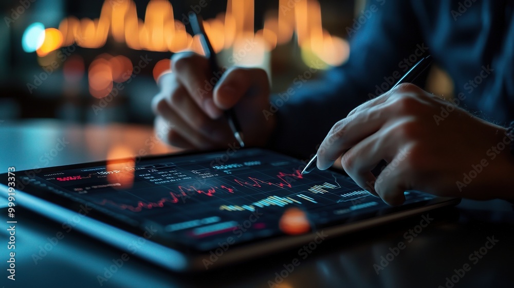 Financial Analysis on Digital Tablet with Hands Financial Analysis on Digital Tablet with Hands