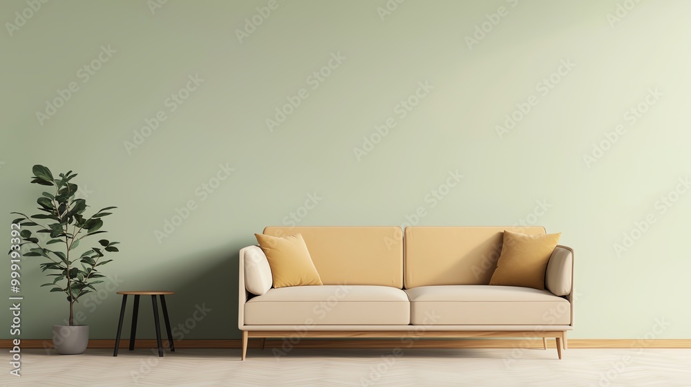 Compact living room, spacesaving furniture, multifunctional layout, 3D illustration Compact living room, spacesaving furniture, multifunctional layout, 3D illustration