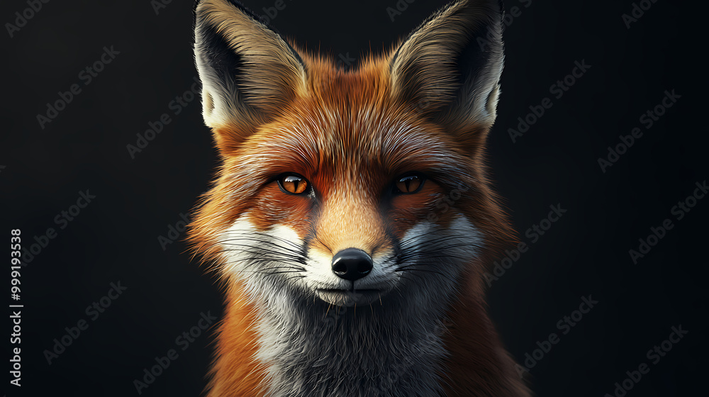 Fototapeta premium Stunning photorealistic portrait of red fox, generated by ai. Chiaroscuro. Illustration