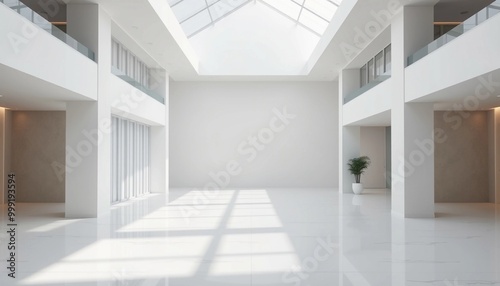 Spacious Modern Atrium with Skylight and White Interior 