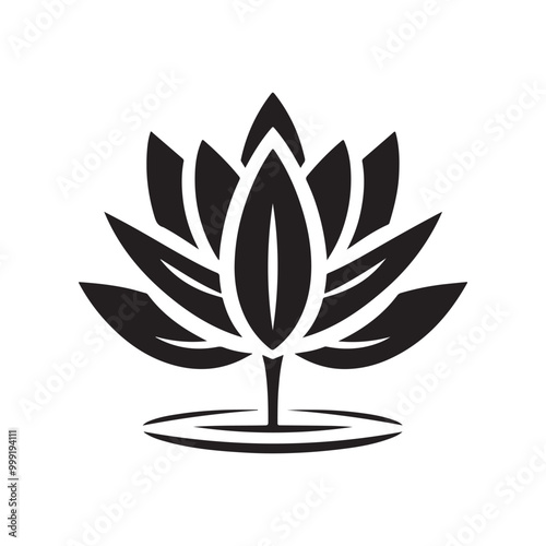 Black Lotus Icon on White Background - Minimalist Vector Icon Perfect for Use in Elegant, Zen, or Wellness-related Branding, Suitable for Both Digital and Print Media in Beauty and Wellness Sectors. 