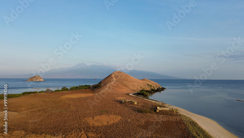 Small islands east of Lombok, Indonesia coast from drone, morning on small islands in Indonesia photo