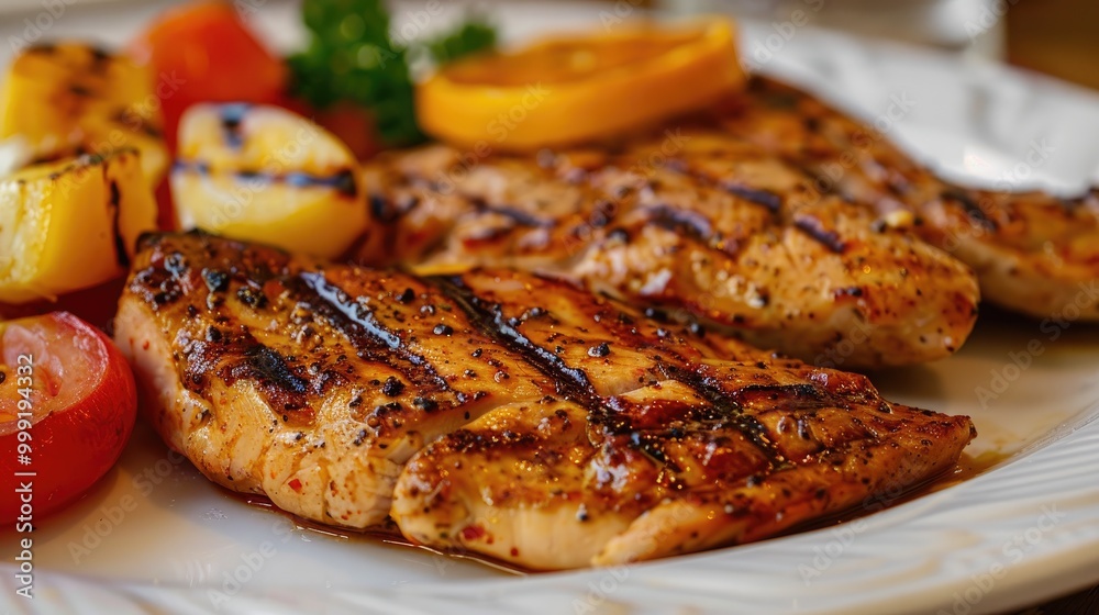 Grilled Chicken Steak With Some Grilled Vegetable For Your Health In The Morning Grilled Chicken Steak With Some Grilled Vegetable For Your Health In The Morning