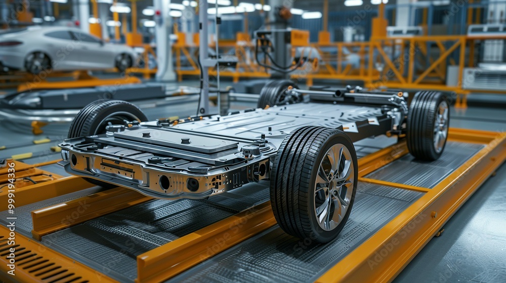 Fototapeta premium Lithium Ion Module Production for Electric Vehicles in the Automobile Sector