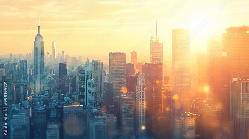 Fototapeta premium Sunrise Over a Vibrant City Skyline