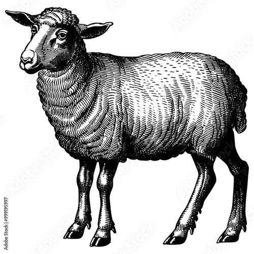 ヒツジの銅版画のベクターイラスト。