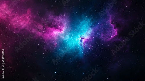 Celestial night sky filled with radiant nebulae and stars, soft focus, wideangle, deep purples and blues mingling with bright, iridescent greens, cosmic and mystical