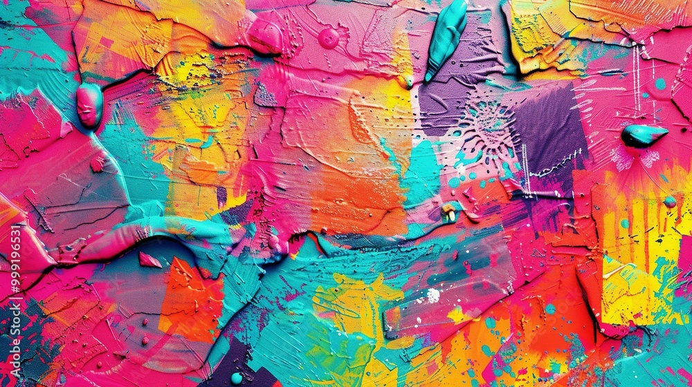 Fototapeta premium Neon Color Palette Graffiti Wall: Bright Pop Art Textured Background Wallpaper Design
