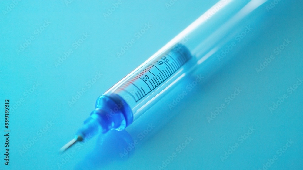 Syringe on Blue Background for Medical Context Syringe on Blue Background for Medical Context