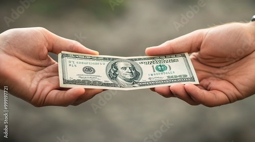 Exchange of One Hundred Dollar Bill Between Two Hands