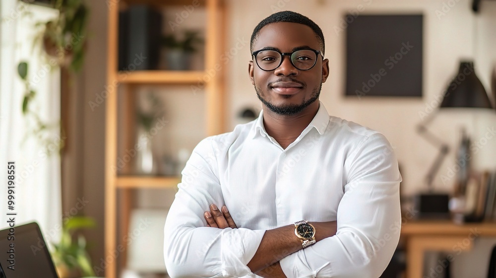Obraz premium Confident Businessman in Modern Office Setting