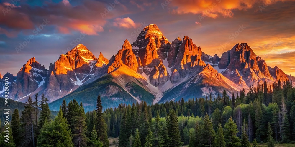 Mountain Peaks Awash in Soft Warmth, as the first light of dawn breaks ...