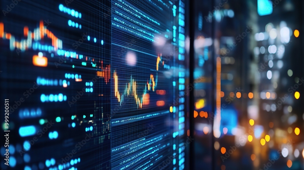 Abstract Data Visualization with City Lights Background Abstract Data Visualization with City Lights Background