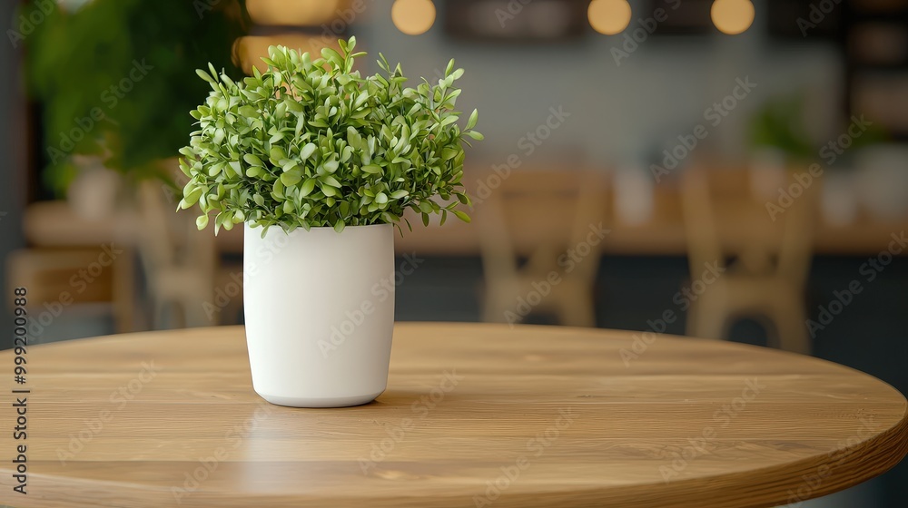 Cozy Cafe Table Setting with Plant and Wooden Tabletop Cozy Cafe Table Setting with Plant and Wooden Tabletop