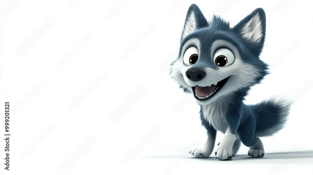 Happy Cartoon Wolf with Cheerful Expression Happy Cartoon Wolf with Cheerful Expression