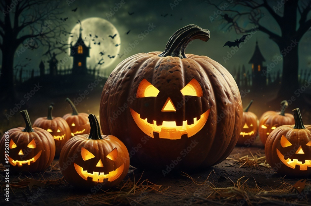 halloween pumpkin with bats and moon halloween pumpkin with bats and moon