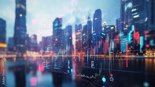 Urban Landscape with Financial Data Visualization