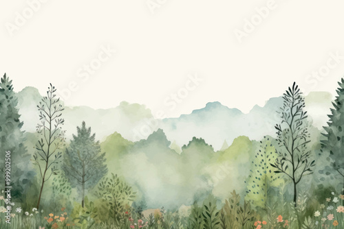 Serene watercolor forest landscape