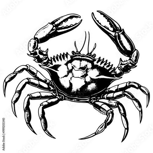 喜ぶポーズをとるカニのベクターイラスト。