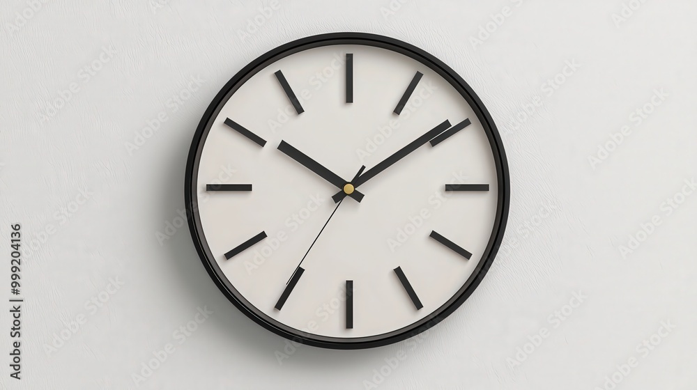 Modern Black Wall Clock Time Management Minimalist Design White Background
