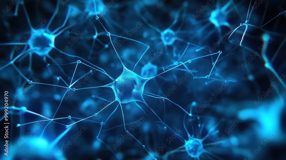 Blue Neuron Cell Network - Microscopic View of the Brain. Blue Neuron Cell Network - Microscopic View of the Brain.