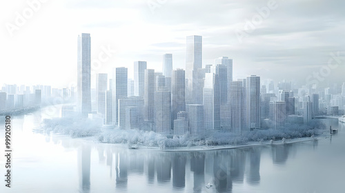 Skyscrapers Reflecting in Water, Modern Cityscape, Urban Architecture