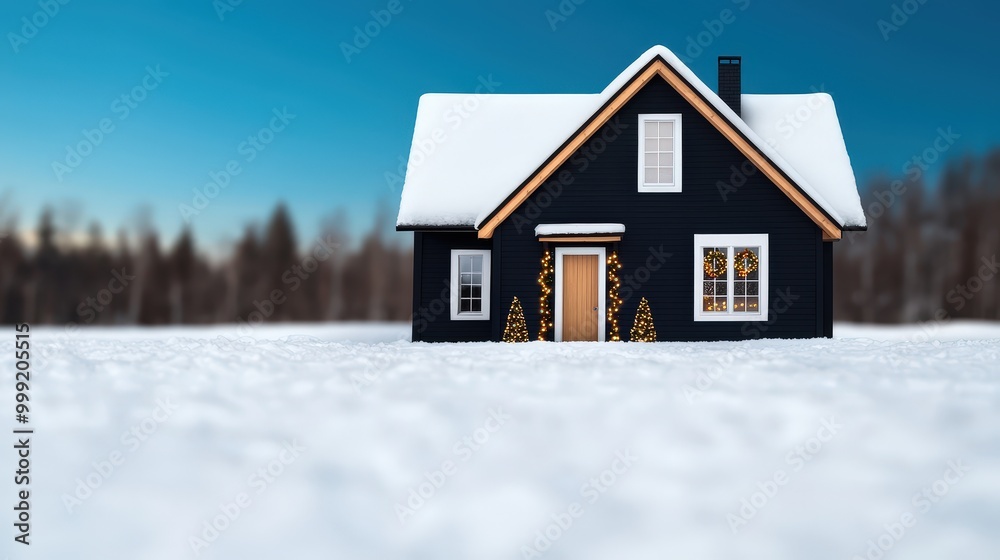 Cozy Christmas House in Snowy Winter Landscape Cozy Christmas House in Snowy Winter Landscape