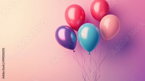 Wallpaper Mural Colorful Balloons Floating on a Pastel Pink and Yellow Gradient Background. Torontodigital.ca