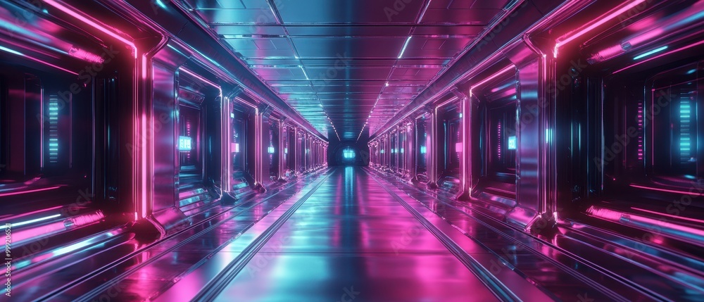 Futuristic Neon Corridor with Pink and Blue Lights. Futuristic Neon Corridor with Pink and Blue Lights.