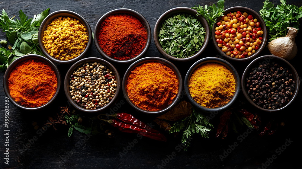 Spice Up Your Kitchen: A Colorful Array of Spices in Bowls