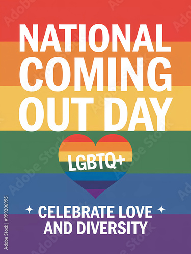 National Coming Out Day Poster, Rainbow Colors, Heart, LGBTQ+, celebrate love