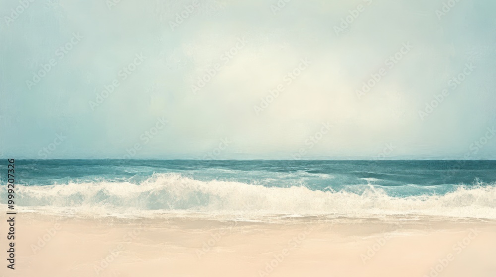 Tranquil Seascape with Azure Water and Sandy Beach - Digital Painting Tranquil Seascape with Azure Water and Sandy Beach - Digital Painting