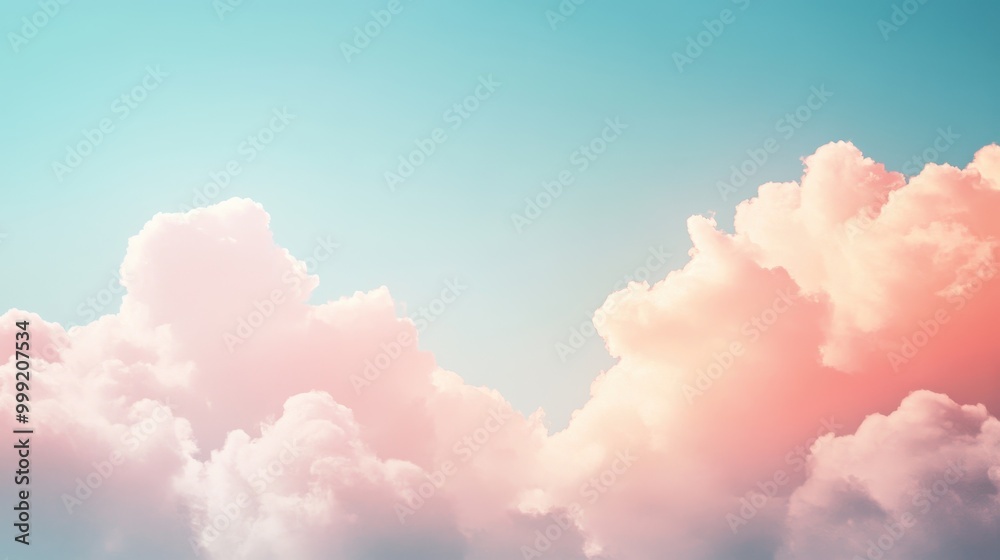 Pink and Blue Sky with Fluffy Clouds - Dreamy and Pastel Background Image. Pink and Blue Sky with Fluffy Clouds - Dreamy and Pastel Background Image.