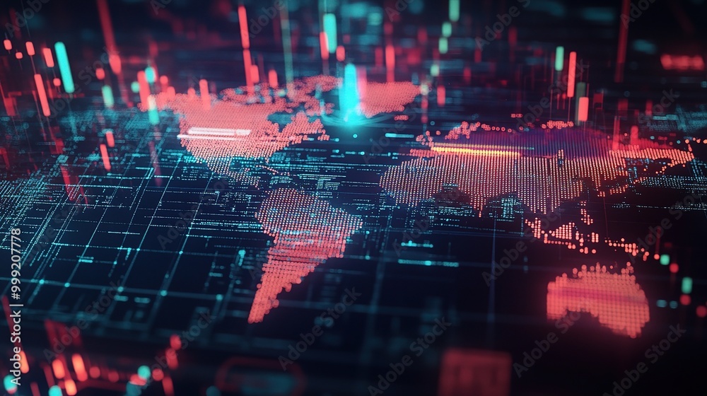 Obraz premium Digital World Map with Data Visualization Elements