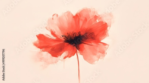 A flower form made of rough brush strokes in one color with a simple abstract design photo