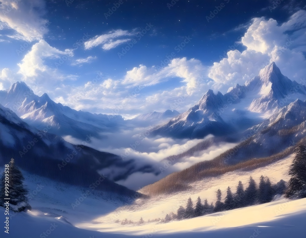 A view of snow-covered mountains with a clear blue sky