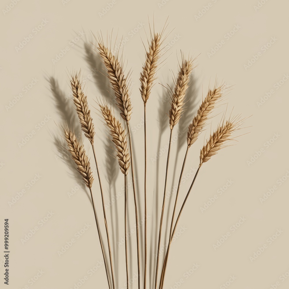 Minimalist Composition of Dried Wheat Stalks on Beige Background. Minimalist Composition of Dried Wheat Stalks on Beige Background.