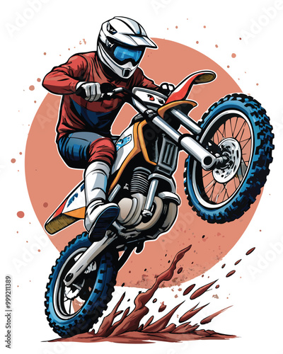 A motocross rider in mid-air about to land on dirt.