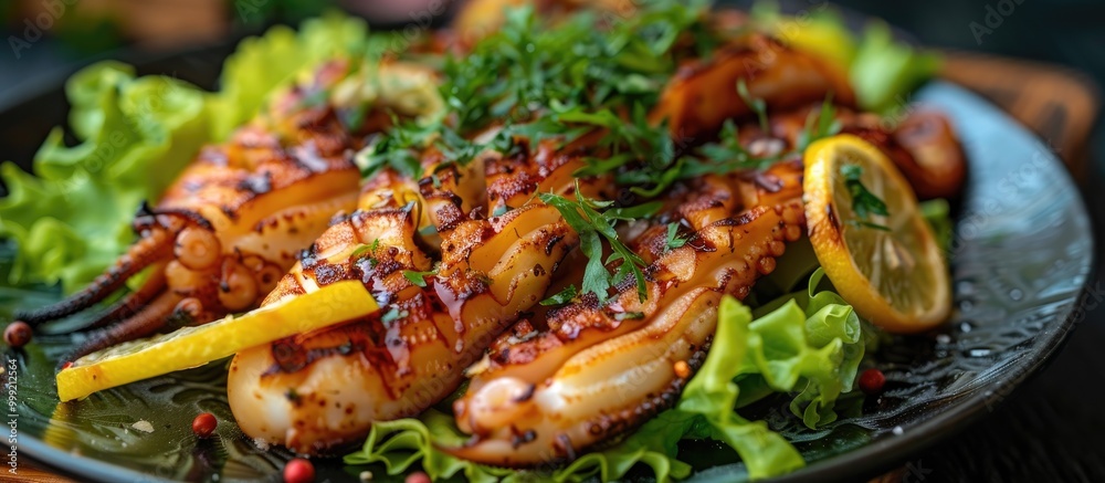 Fresh Grilled Squid With Lemon And Lettuce