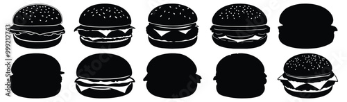 Hamburger silhouette set vector design big pack of food illustration and icon
