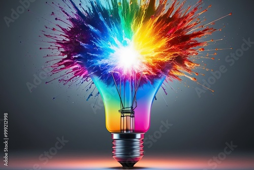 Vibrant Color Explosion from Dynamic Light Bulb Showcasing Creative Energy