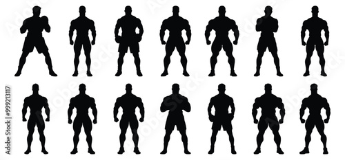 Boxing silhouettes set, sport pack of vector silhouette design, isolated background.
