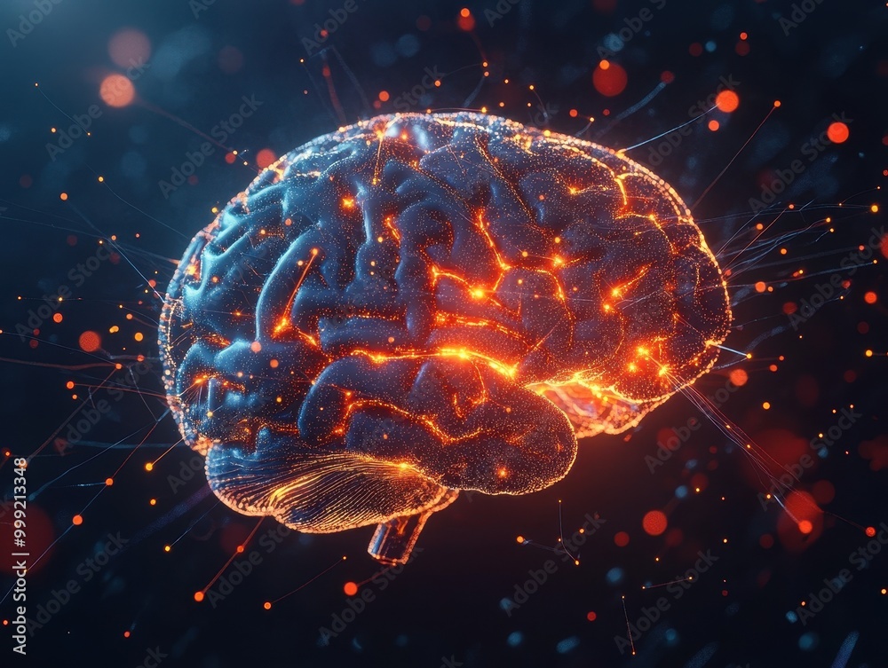 Abstract Human Brain with Glowing Lines and Particles - Neurology, AI, Technology, Science, Medical Abstract Human Brain with Glowing Lines and Particles - Neurology, AI, Technology, Science, Medical