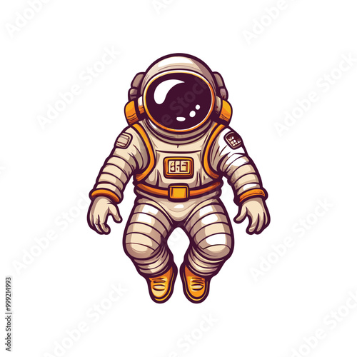 A retro astronaut floating in space with a vintage spacesuit.