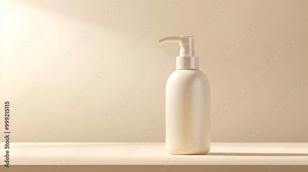 A realistic, 3d bottle of moisturizer with a pump dispenser, displaying its elegant design and rich cream color. The bottle is isolated on a light background, emphasizing its luxurious appeal A realistic, 3d bottle of moisturizer with a pump dispenser, displaying its elegant design and rich cream color. The bottle is isolated on a light background, emphasizing its luxurious appeal