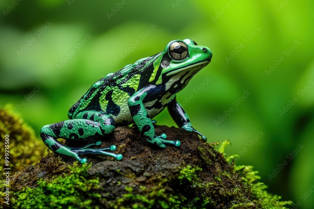 Obraz premium Colorful frog on moss-covered log