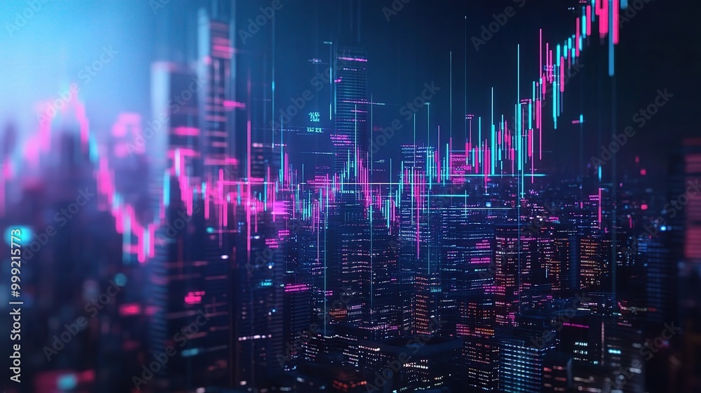 Neon City Skyline with Data Visualization Neon City Skyline with Data Visualization