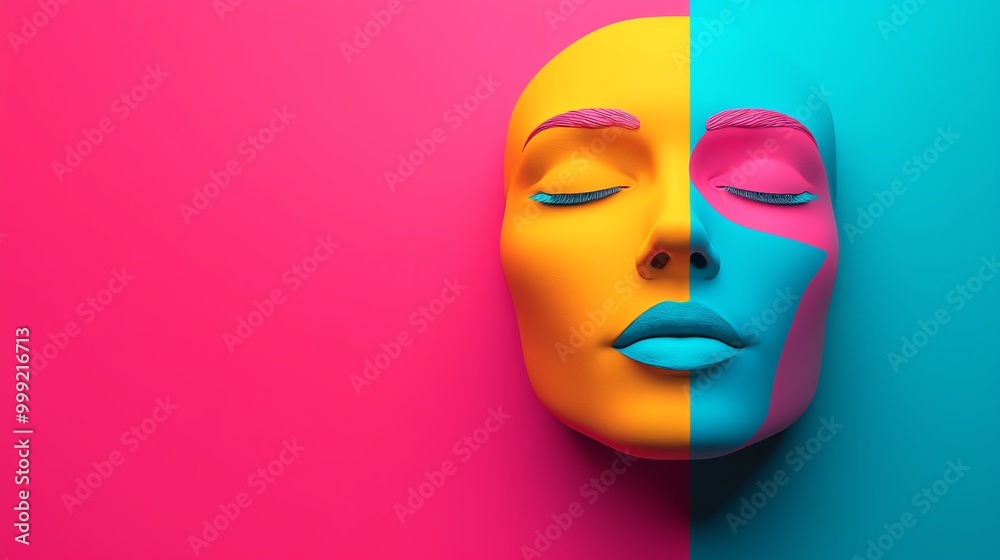 Abstract human face made of shifting colors, 3D illustration Abstract human face made of shifting colors, 3D illustration