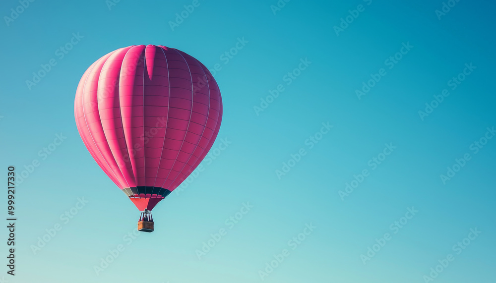 A vibrant pink hot air balloon floats against a clear blue sky, symbolizing adventure and leisure. A vibrant pink hot air balloon floats against a clear blue sky, symbolizing adventure and leisure.