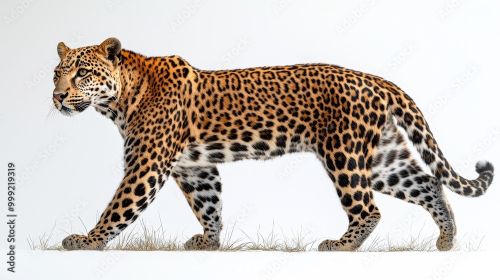 Fototapeta premium A spotted leopard on a white background
